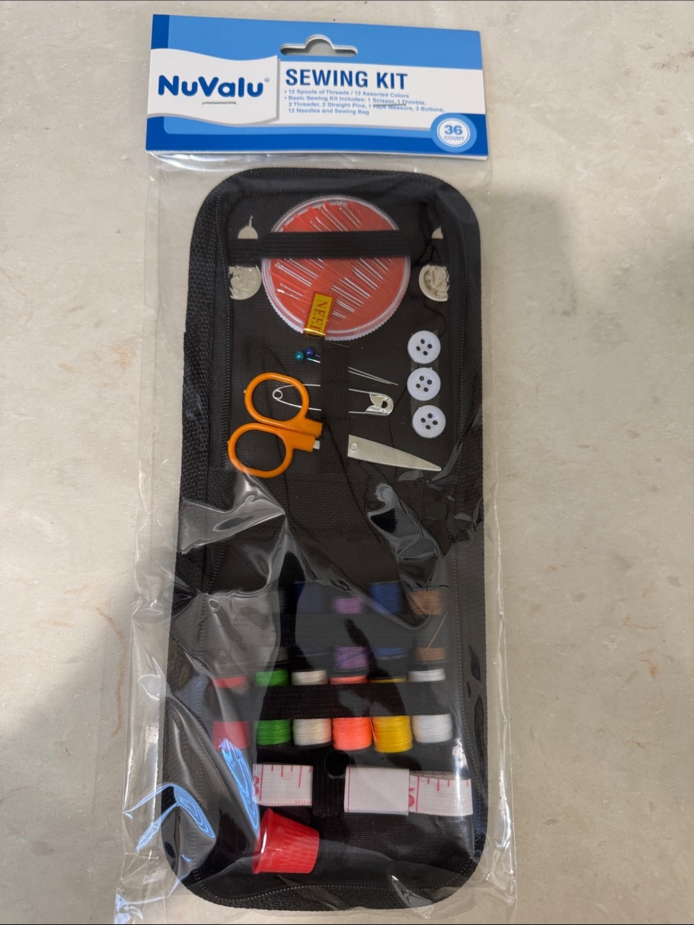 Black Sewing Kit with Multi-Color Threads